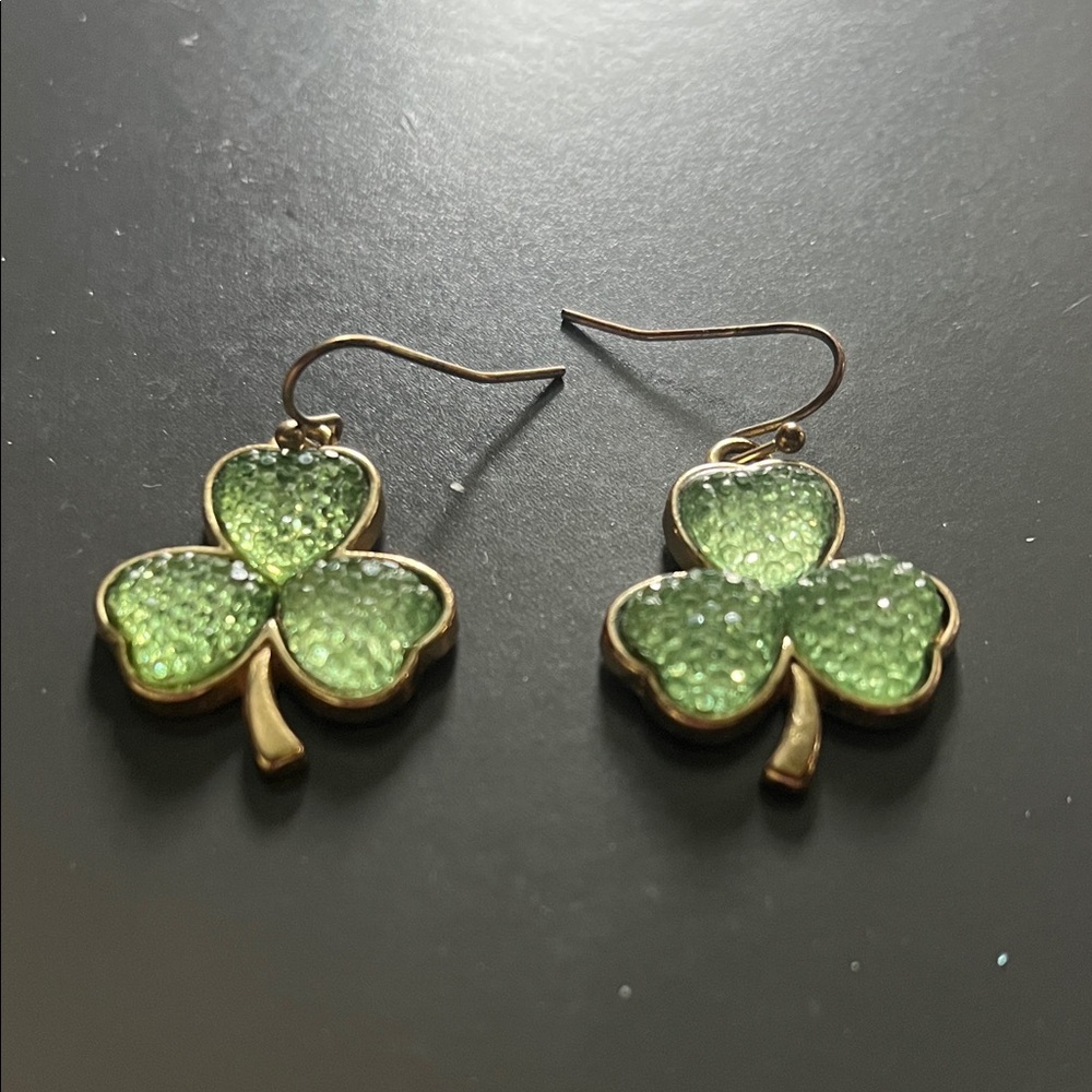 Gold Tone Three Leaf Clover Earrings